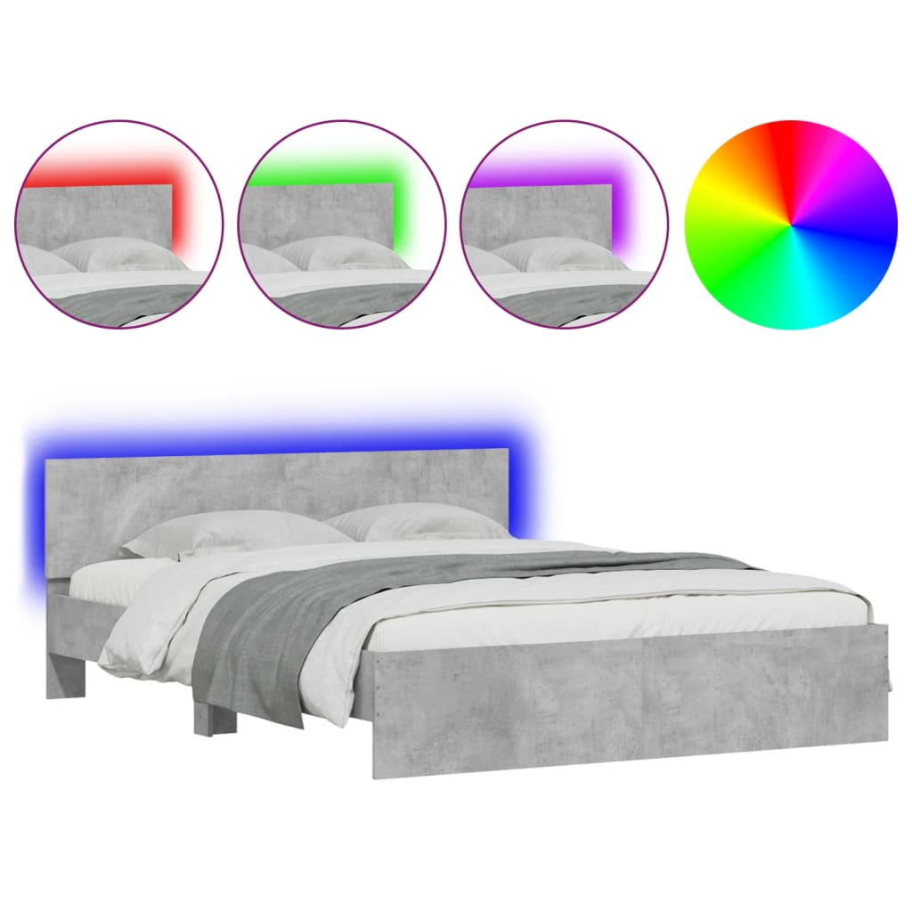 vidaXL Bed Frame with LED without Mattress Concrete Grey 160x200 cm 2