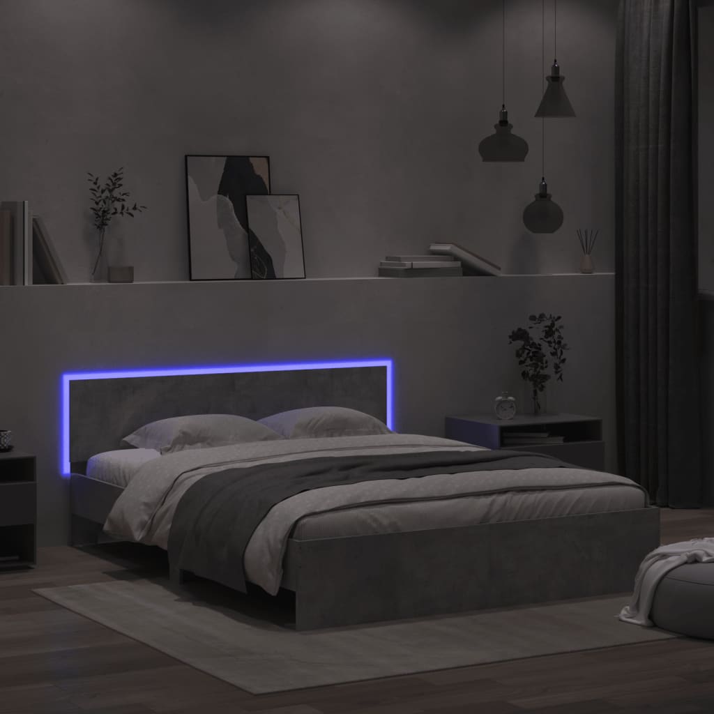 vidaXL Bed Frame with LED without Mattress Concrete Grey 160x200 cm 4