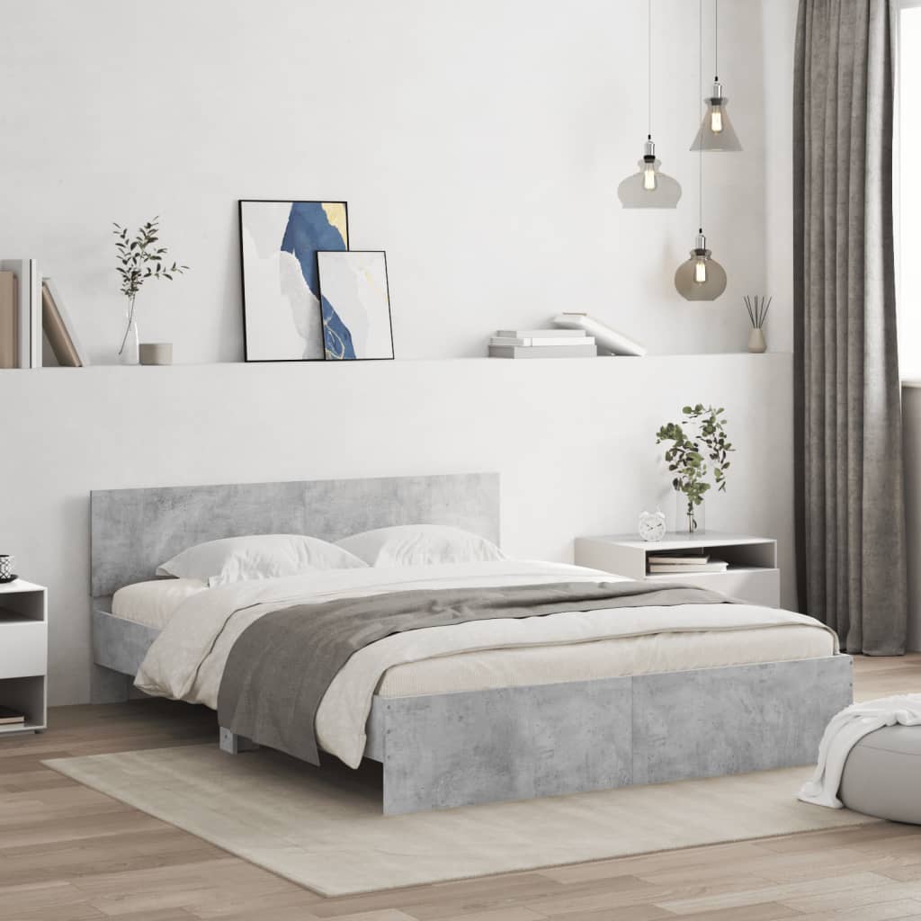 vidaXL Bed Frame with LED without Mattress Concrete Grey 160x200 cm 1