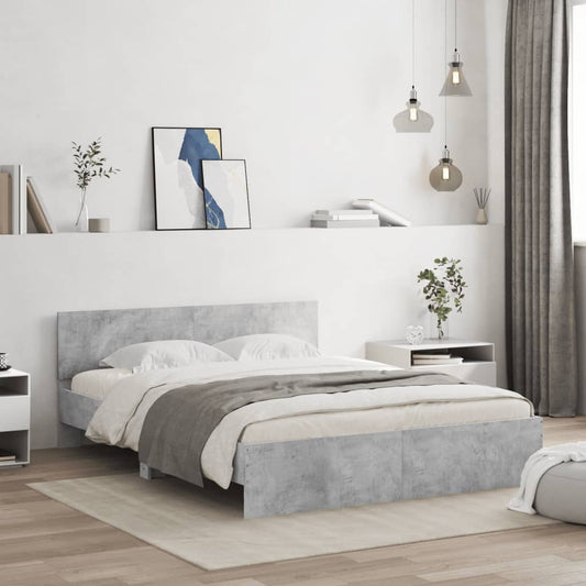 vidaXL Bed Frame with LED without Mattress Concrete Grey 160x200 cm 1