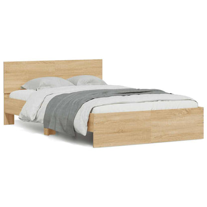 Bed Frame with Headboard and LED 140x200 cm Sonoma oak