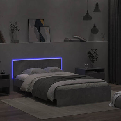 vidaXL Bed Frame with Headboard and LED Concrete Grey 140x200 cm 3