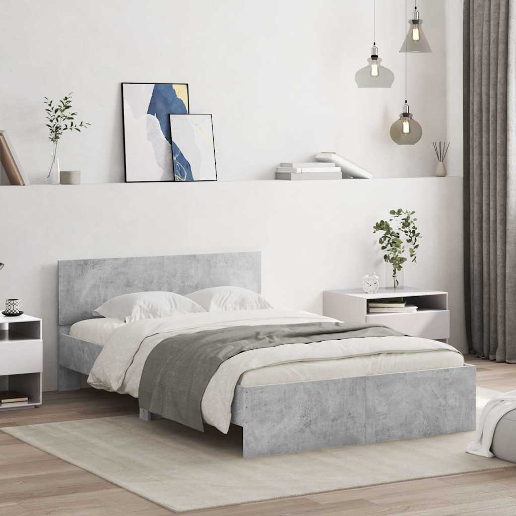 vidaXL Bed Frame with Headboard and LED Concrete Grey 140x200 cm 4