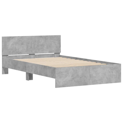 Bed Frame with Headboard and LED 140x200 cm Concrete grey