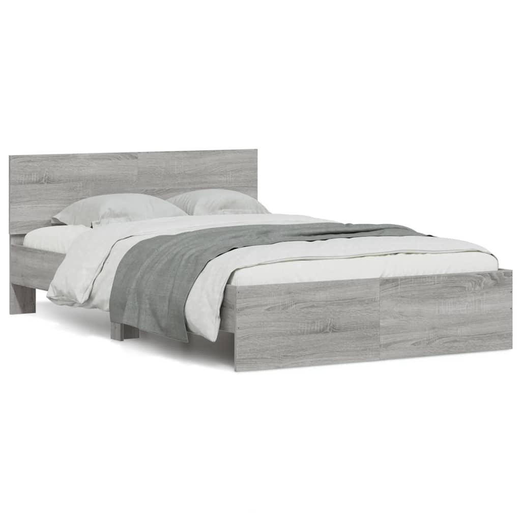 Bed Frame with Headboard and LED 140x200 cm Grey sonoma