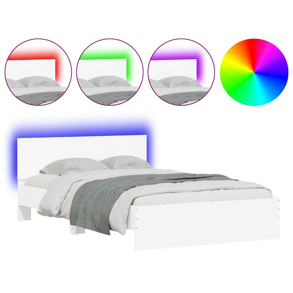 vidaXL Bed Frame with Headboard and LED White 120x200 cm 2