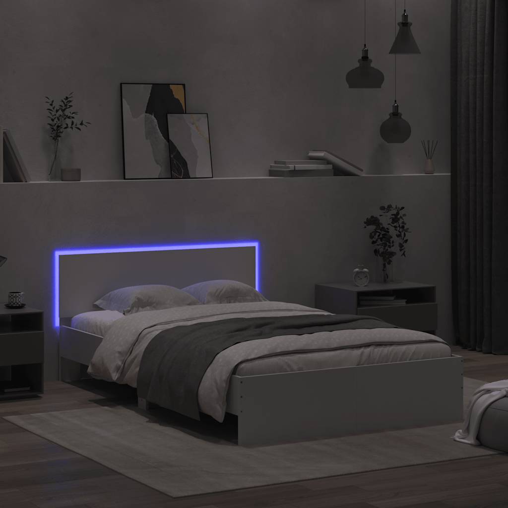 vidaXL Bed Frame with Headboard and LED White 120x200 cm 3