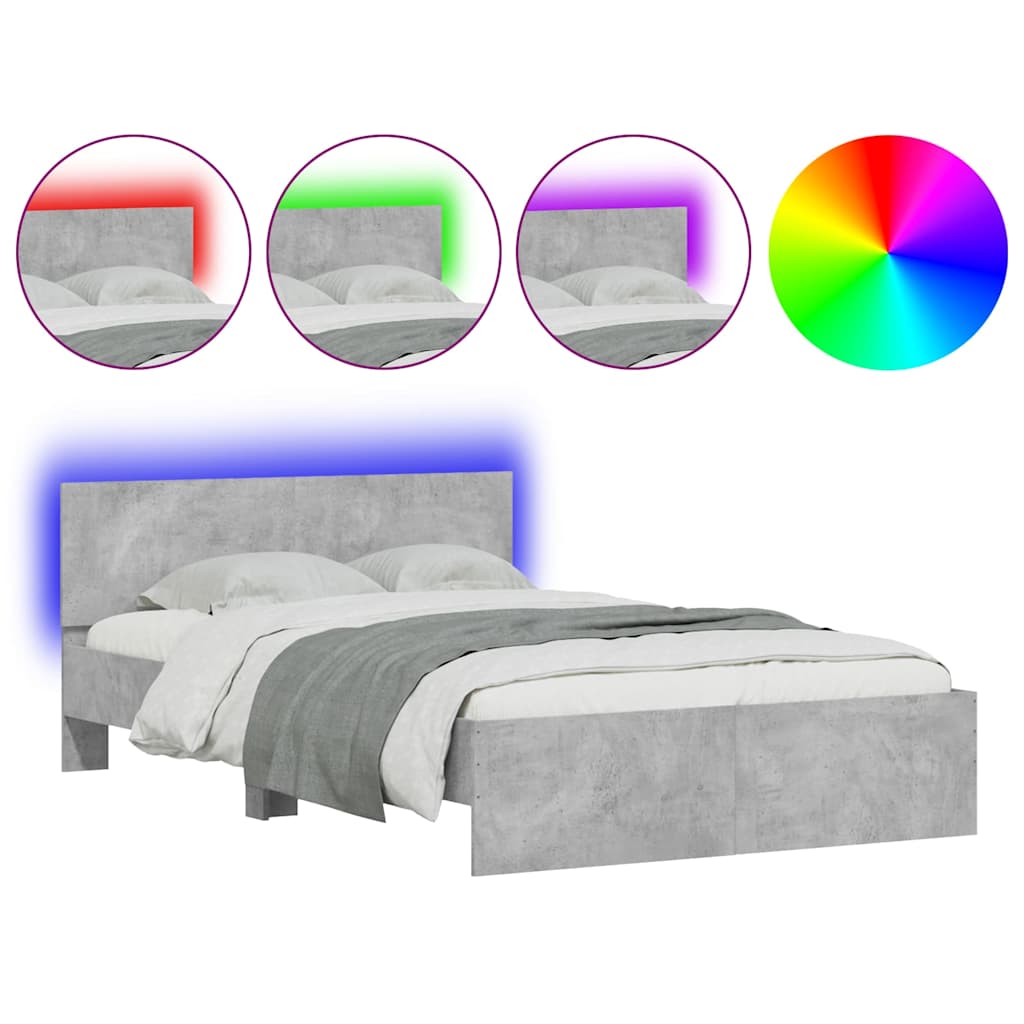 Bed Frame with Headboard and LED 120x190 cm Concrete grey