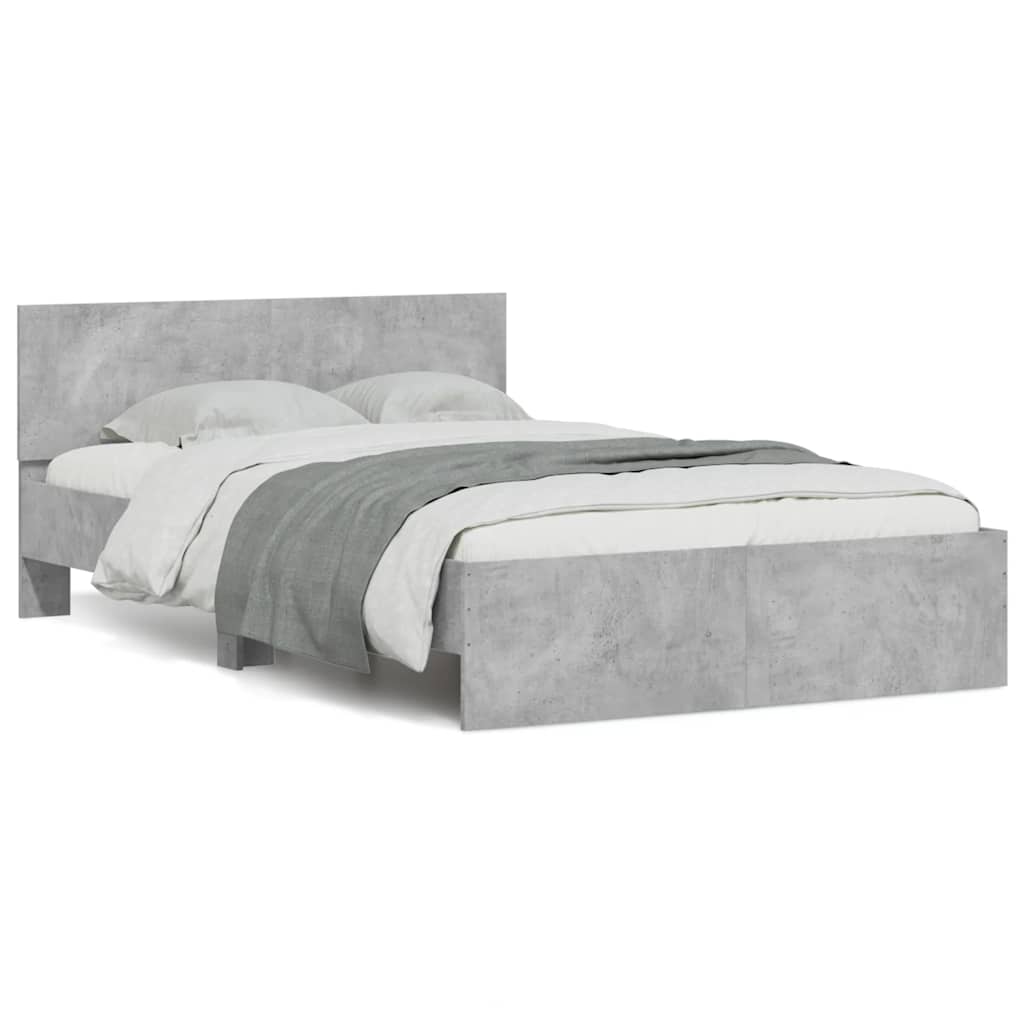 Bed Frame with Headboard and LED 120x190 cm Concrete grey