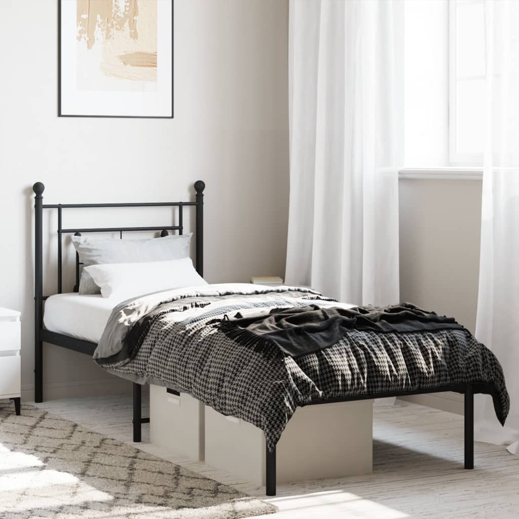 Metal Bed Frame without Mattress with Headboard Black 75 cm 190 cm