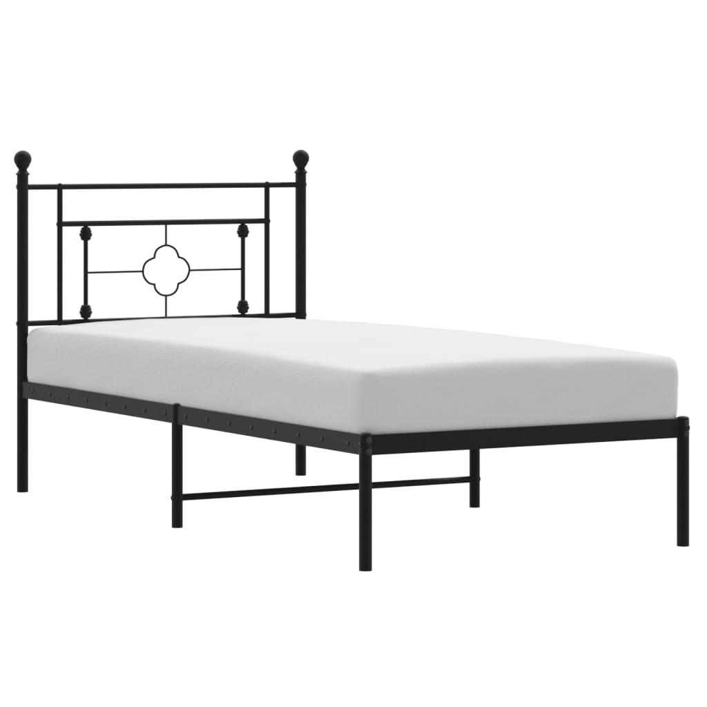 Metal Bed Frame without Mattress with Headboard Black 90 cm 190 cm
