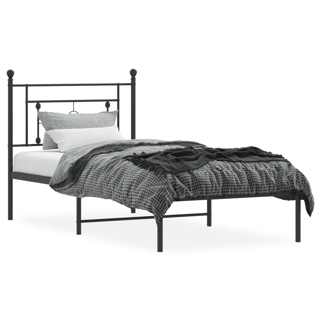 Metal Bed Frame without Mattress with Headboard Black 90 cm 190 cm
