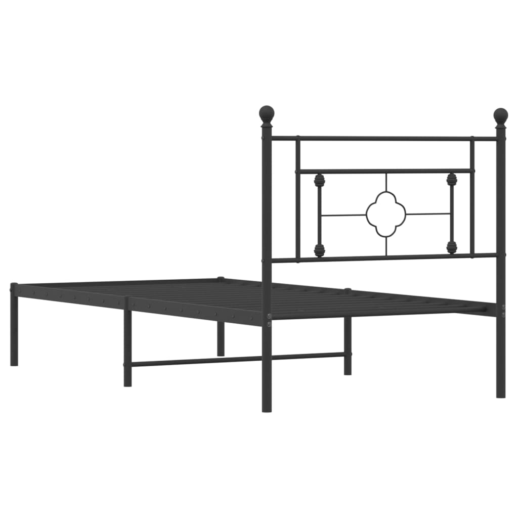 Metal Bed Frame without Mattress with Headboard Black 90 cm 190 cm