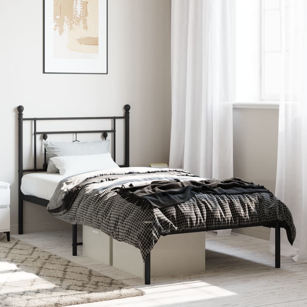 Metal Bed Frame without Mattress with Headboard Black 90 cm 190 cm