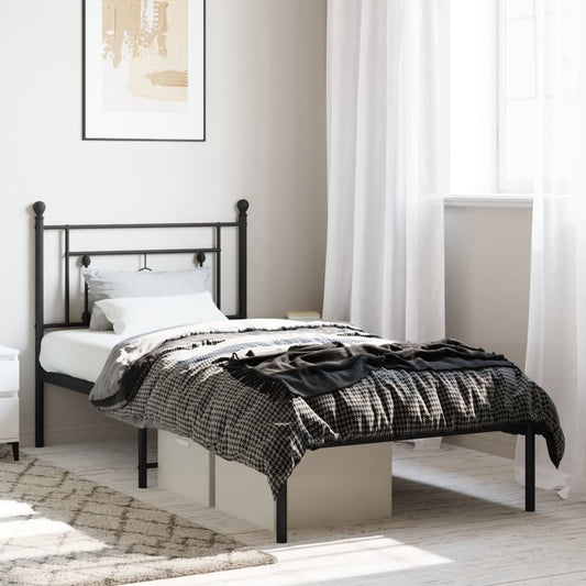 Metal Bed Frame without Mattress with Headboard Black 90 cm 190 cm