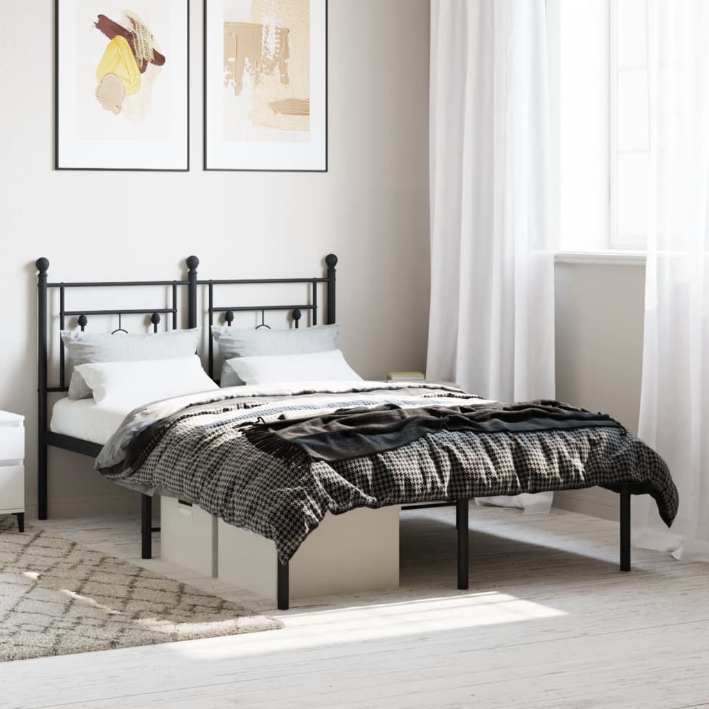 Metal Bed Frame without Mattress with Headboard Black 120 cm 200 cm