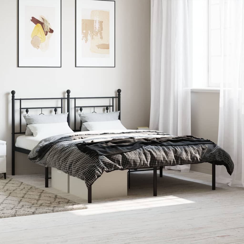 Metal Bed Frame without Mattress with Headboard Black 135 cm 190 cm