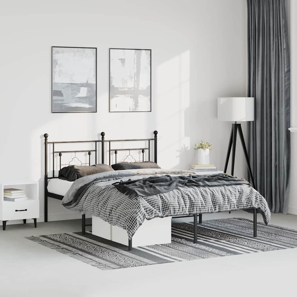 Metal Bed Frame without Mattress with Headboard Black 150 cm 200 cm