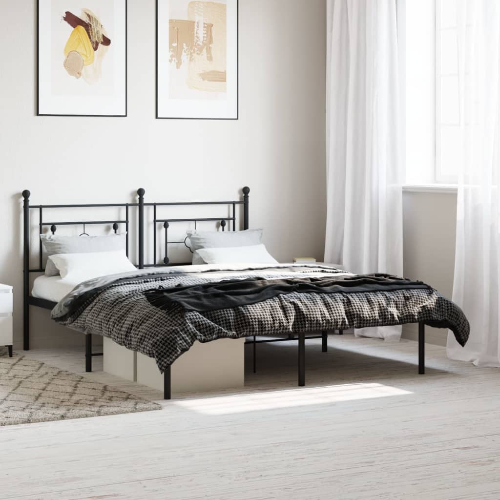 Metal Bed Frame without Mattress with Headboard Black 160 cm 200 cm