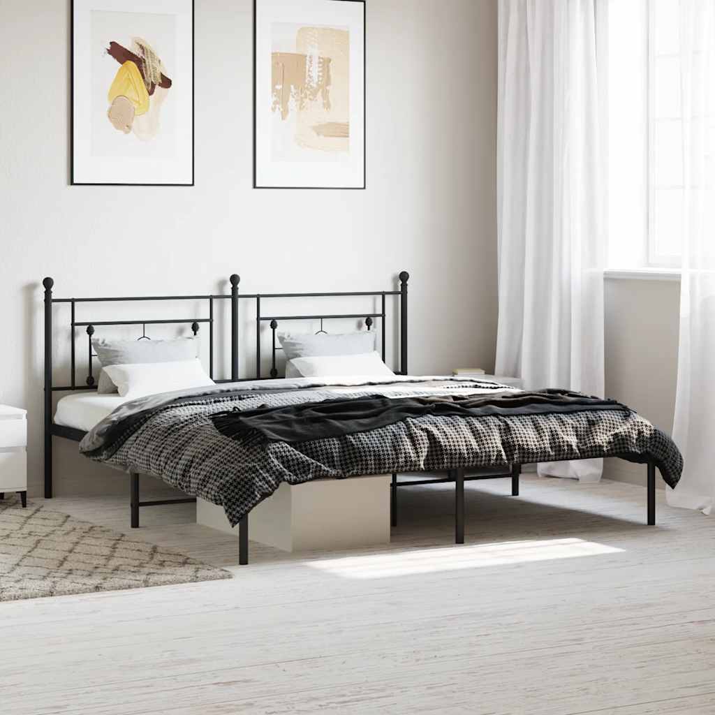 Metal Bed Frame without Mattress with Headboard Black 183 cm 213 cm