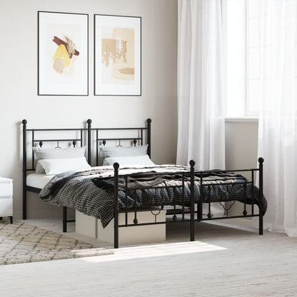 Metal Bed Frame without Mattress with Footboard with Headboard & Footboard Black 135 cm 190 cm