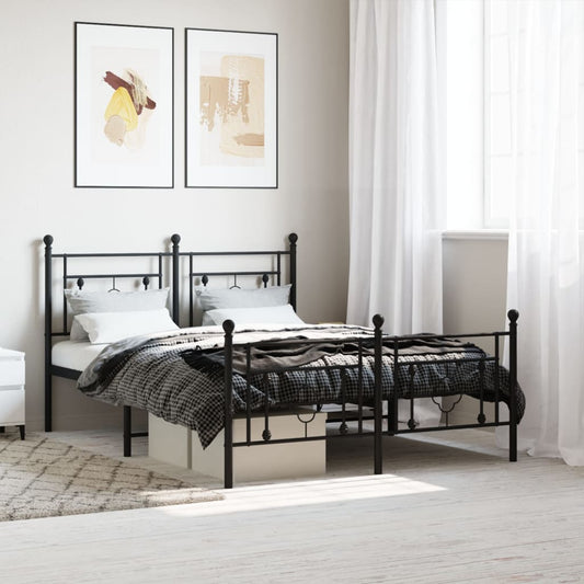 Metal Bed Frame without Mattress with Footboard with Headboard & Footboard Black 135 cm 190 cm