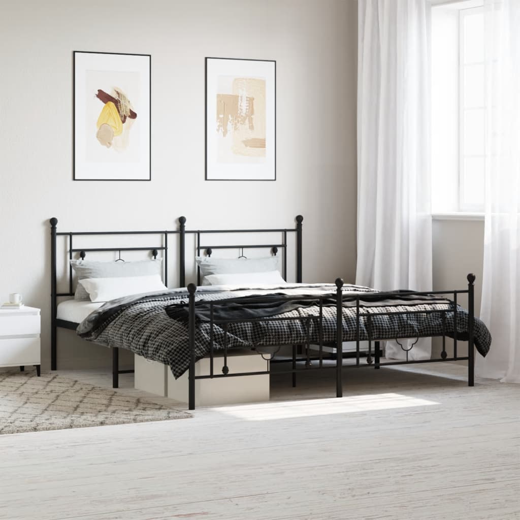 Metal Bed Frame without Mattress with Footboard with Headboard & Footboard Black 183 cm 213 cm