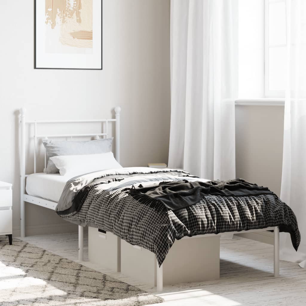 Metal Bed Frame without Mattress with Headboard White 75 cm 190 cm