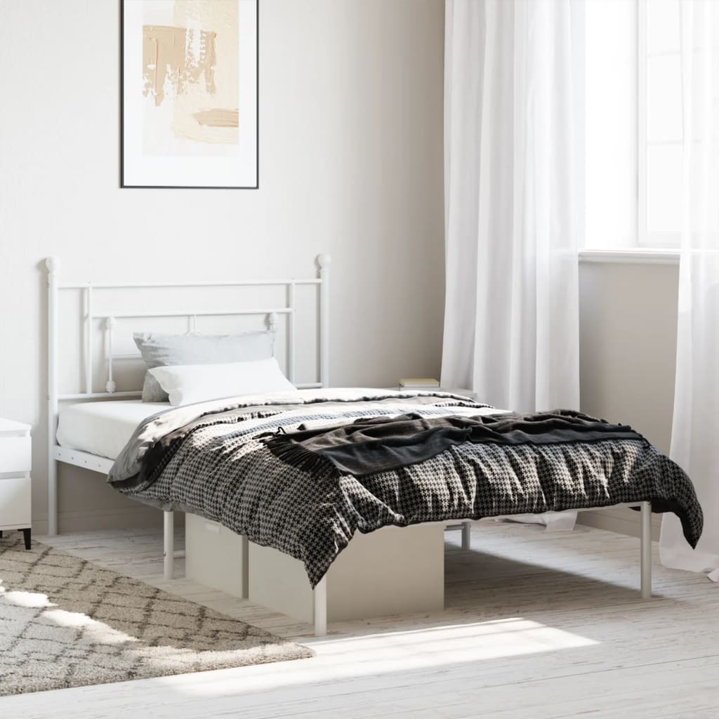 Metal Bed Frame without Mattress with Headboard White 107 cm 203 cm