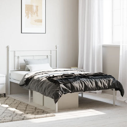 Metal Bed Frame without Mattress with Headboard White 107 cm 203 cm