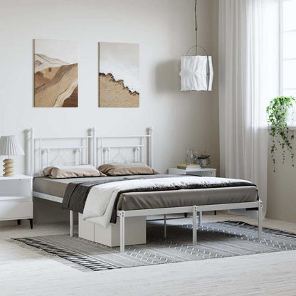 Metal Bed Frame without Mattress with Headboard White 150 cm 200 cm