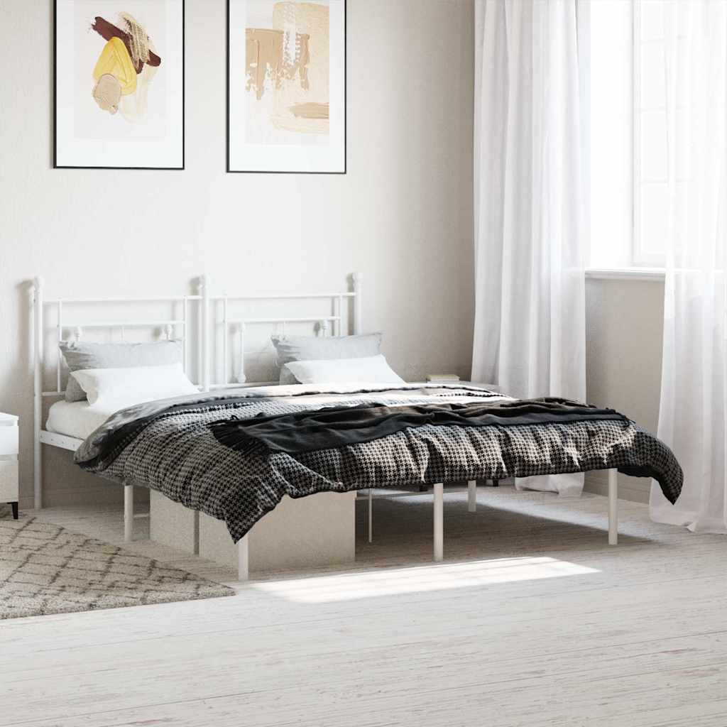 Metal Bed Frame without Mattress with Headboard White 160 cm 200 cm