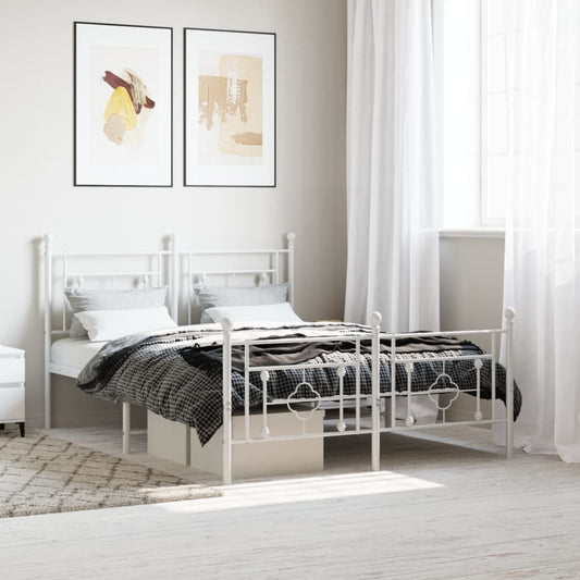 Metal Bed Frame without Mattress with Footboard with Headboard & Footboard White 135 cm 190 cm