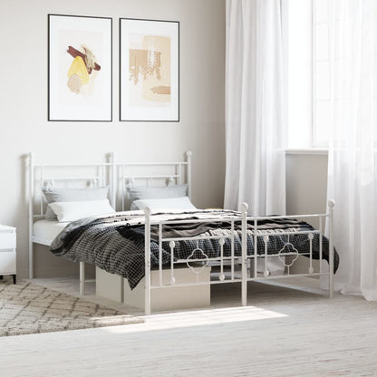 Metal Bed Frame without Mattress with Footboard with Headboard & Footboard White 140 cm 190 cm