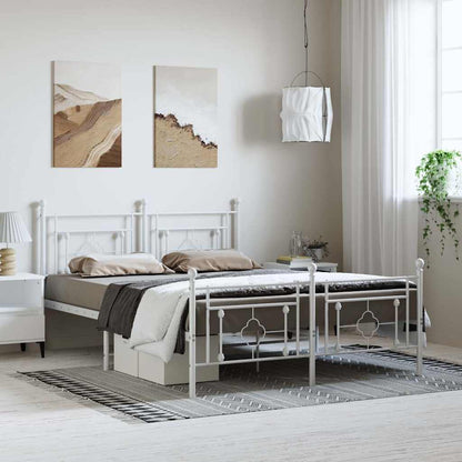 Metal Bed Frame without Mattress with Footboard with Headboard & Footboard White 150 cm 200 cm