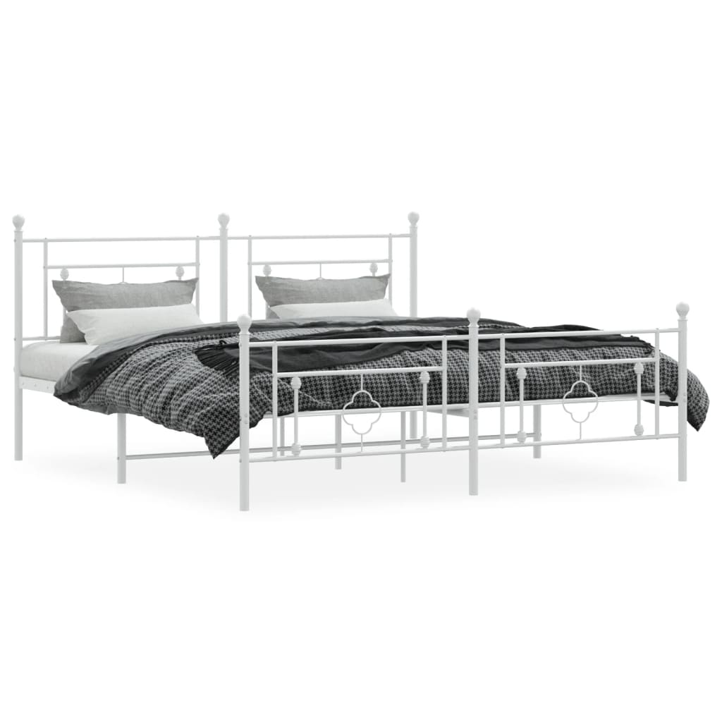 Metal Bed Frame without Mattress with Footboard with Headboard & Footboard White 183 cm 213 cm