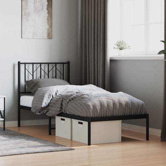 Metal Bed Frame without Mattress with Headboard Black 75 cm 190 cm