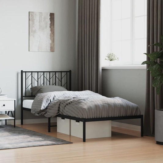 Metal Bed Frame without Mattress with Headboard Black 90 cm 190 cm