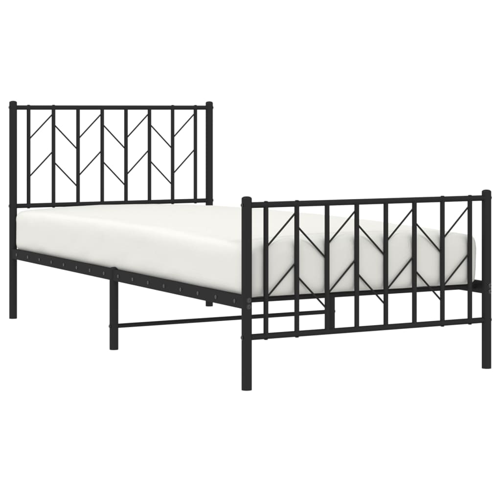 Metal Bed Frame without Mattress with Footboard with Headboard & Footboard Black 90 cm 200 cm