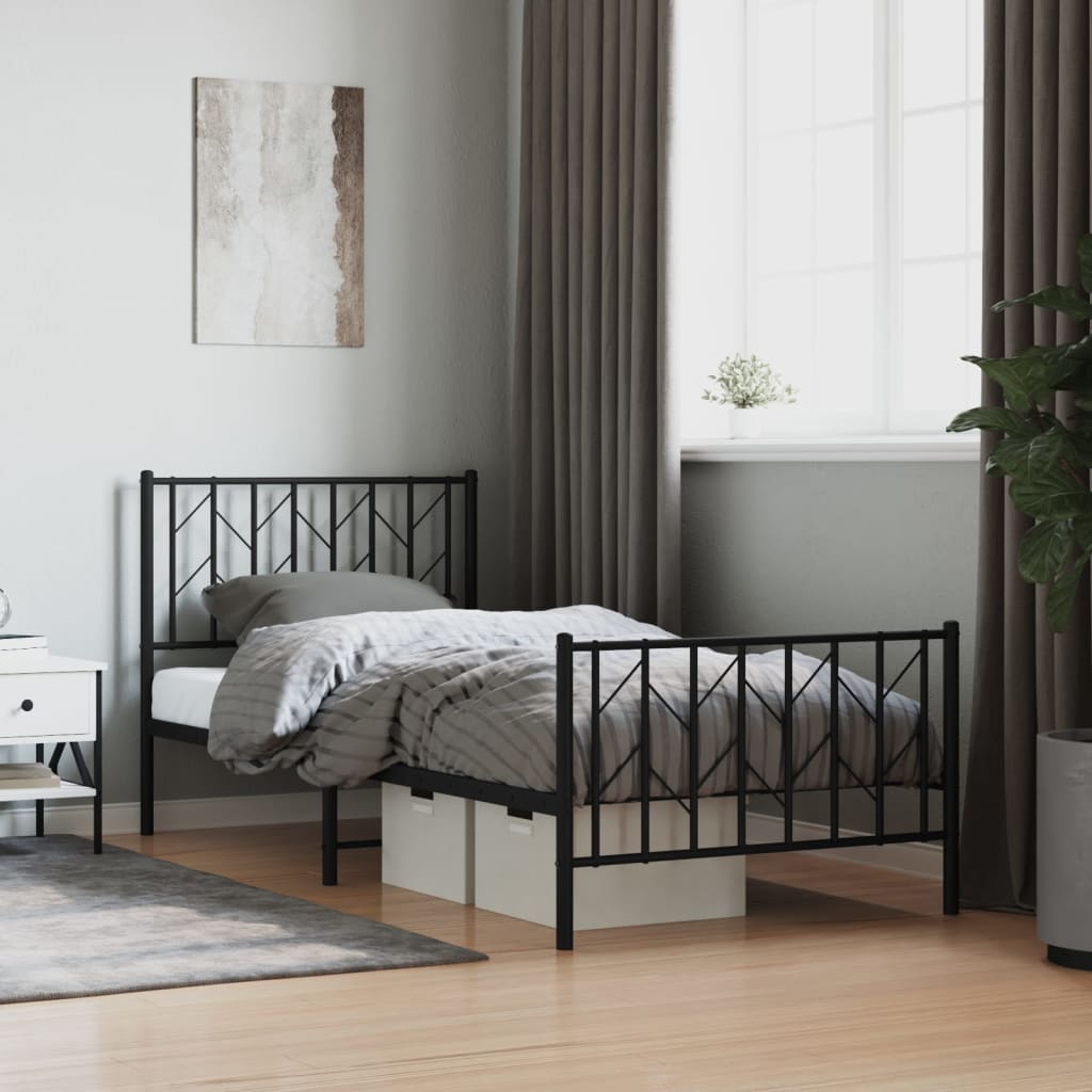 Metal Bed Frame without Mattress with Footboard with Headboard & Footboard Black 90 cm 200 cm
