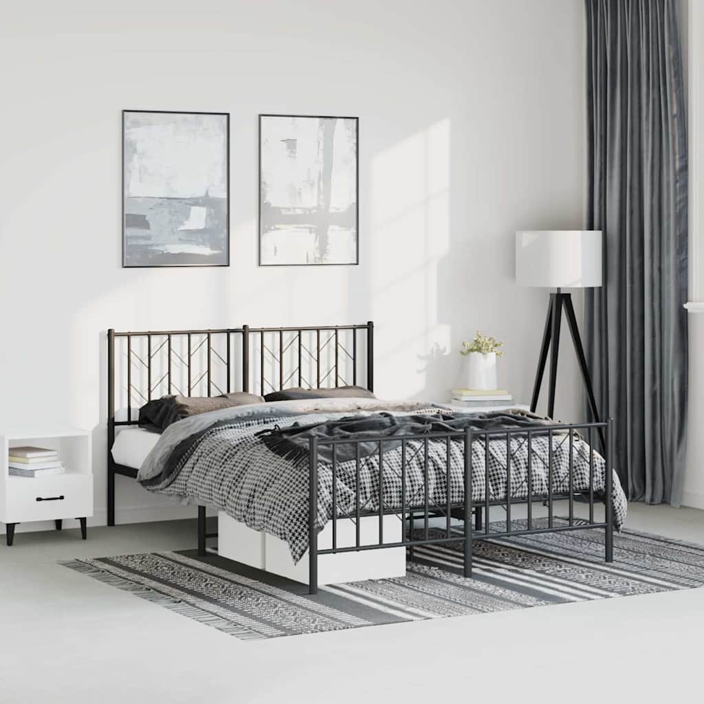 Metal Bed Frame without Mattress with Footboard with Headboard & Footboard Black 150 cm 200 cm
