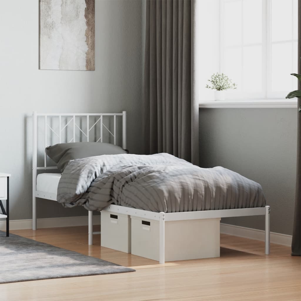 Metal Bed Frame without Mattress with Headboard White 75 cm 190 cm