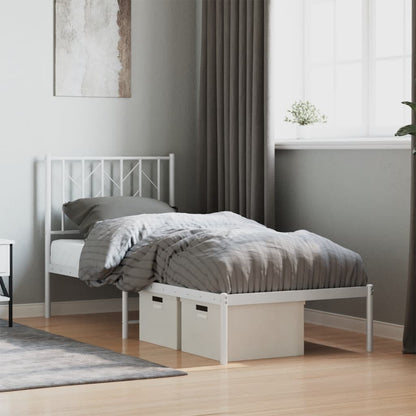 Metal Bed Frame without Mattress with Headboard White 75 cm 190 cm