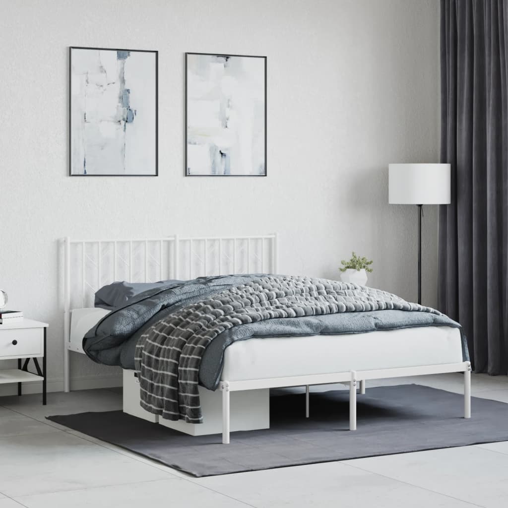 Metal Bed Frame without Mattress with Headboard White 140 cm 200 cm