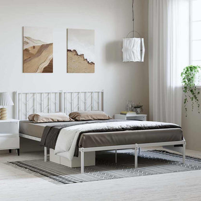 Metal Bed Frame without Mattress with Headboard White 150 cm 200 cm