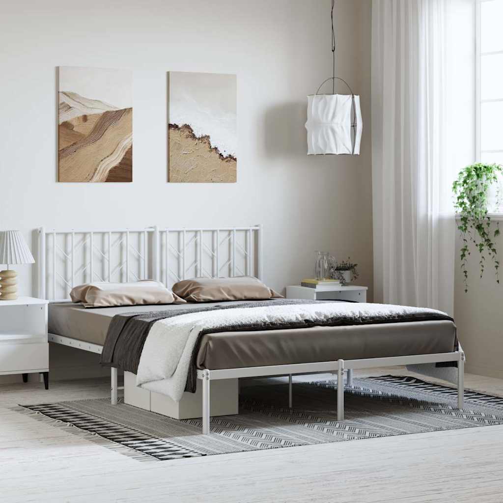 Metal Bed Frame without Mattress with Headboard White 193 cm 203 cm