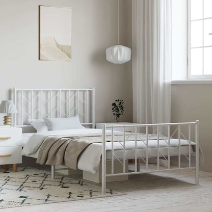 Metal Bed Frame without Mattress with Footboard with Headboard & Footboard White 100 cm 200 cm