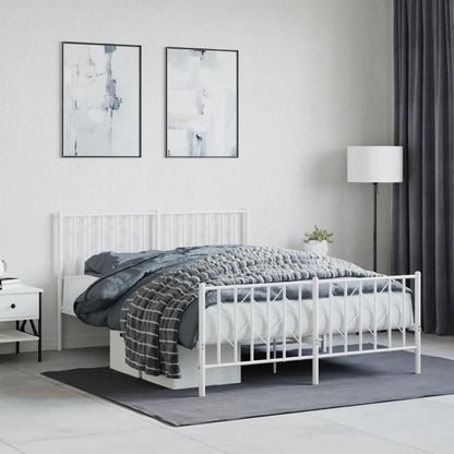 Metal Bed Frame without Mattress with Footboard with Headboard & Footboard White 135 cm 190 cm