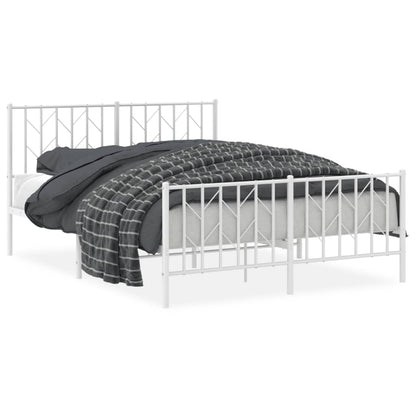 Metal Bed Frame without Mattress with Footboard with Headboard & Footboard White 140 cm 190 cm