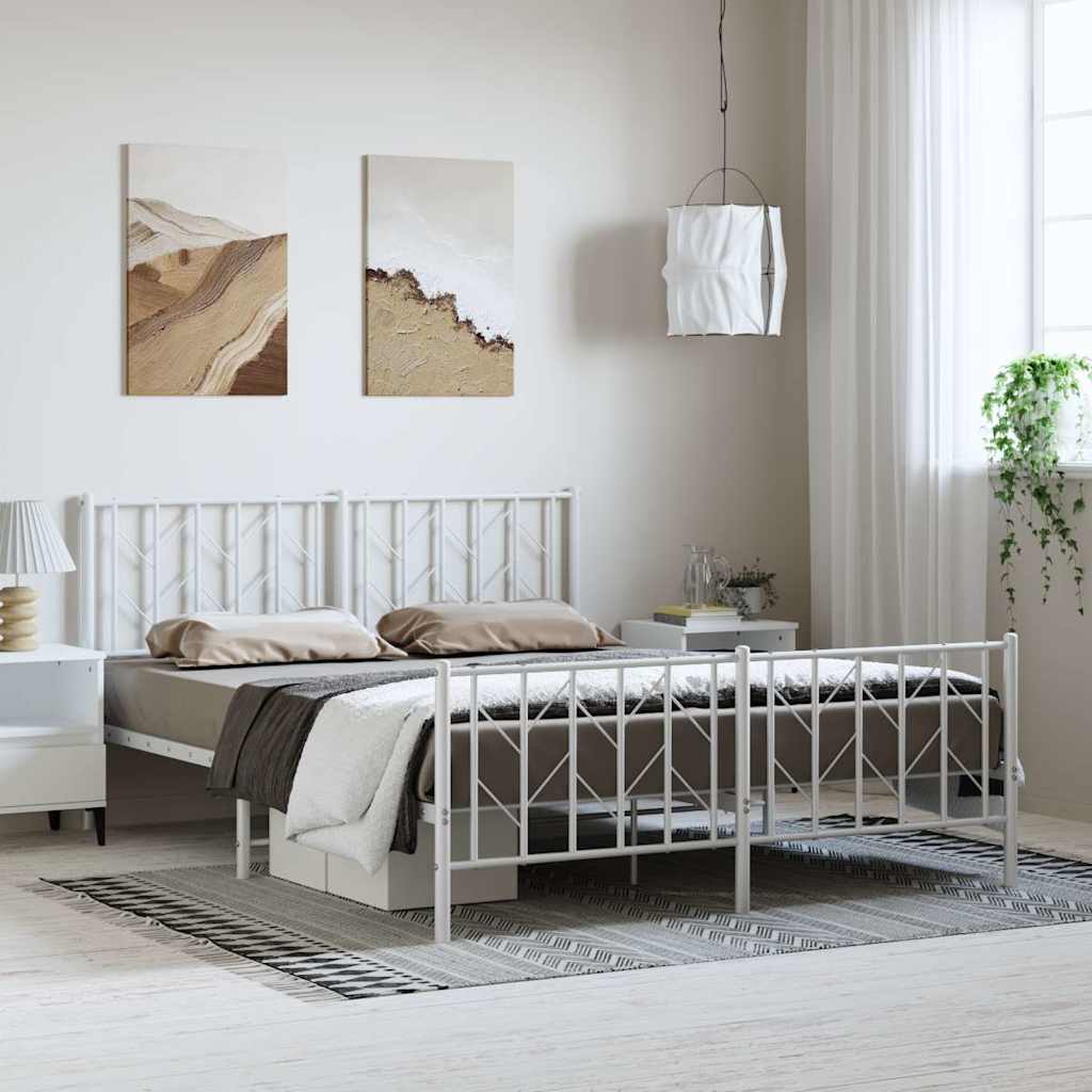 Metal Bed Frame without Mattress with Footboard with Headboard & Footboard White 193 cm 203 cm
